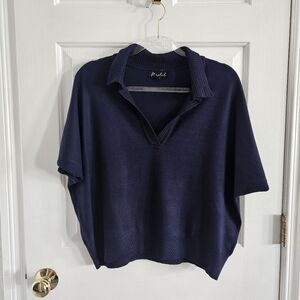 NWOT Marled Crochet Knit Polo Sweater
